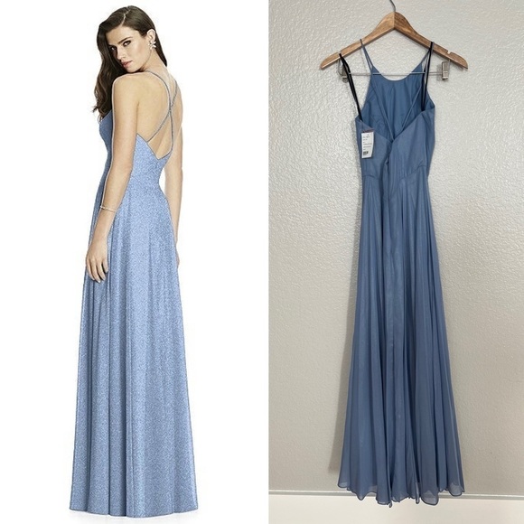 Nordstrom Dessy Collection Blue Shimmer Maxi Dress Gown - Picture 3 of 8